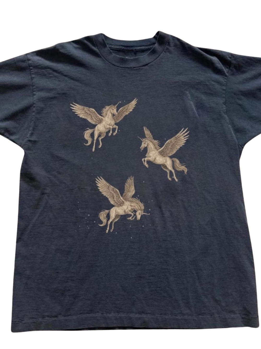 Gildan Black Tee with Gold Pegasus Trio Graphic, Gift For Her, For Him